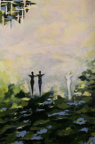 Pintura intitulada "People - Green, Yel…" por Seda Eyuboglu, Obras de arte originais, Acrílico