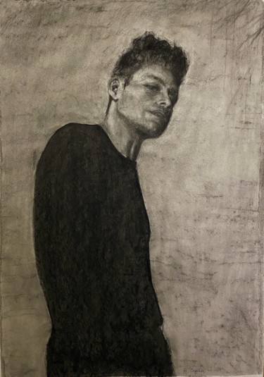 Tekening getiteld "Man in black/Мужчин…" door Nadezhda Sedinkina, Origineel Kunstwerk, Houtskool