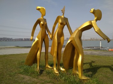 Skulptur mit dem Titel "Woman Scating" von Jivko Sedlarski, Original-Kunstwerk, Bronze