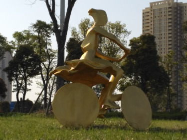 Скульптура под названием "The Woman on the Bi…" - Jivko Sedlarski, Подлинное произведение искусства, Бронза