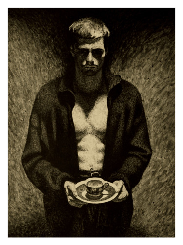 Painting titled "The Man with the cup" by Nikolai Sednin (Nicolas Sednin), Original Artwork, Ink