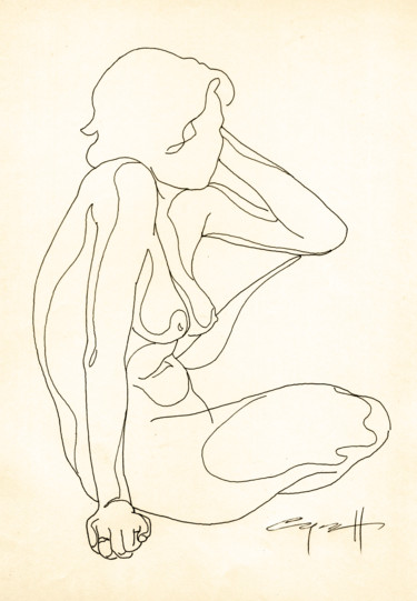 Drawing titled "Tatiana posing #1" by Nikolai Sednin (Nicolas Sednin), Original Artwork, Ink