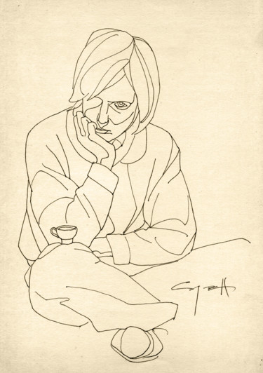 Drawing titled "Dreamy Oleg" by Nikolaj Sednin (Nicolas Sedninne), Original Artwork, Ink