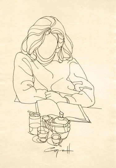Drawing titled "Tatiana reads" by Nikolaj Sednin (Nicolas Sedninne), Original Artwork, Ink
