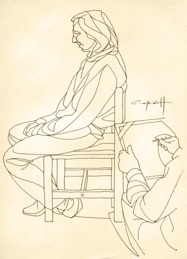 Tekening getiteld "Oleg posing" door Nikolai Sednin (Nicolas Sednin), Origineel Kunstwerk, Inkt