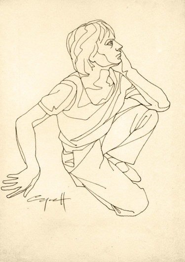 Drawing titled "Sergei looks out th…" by Nikolai Sednin (Nicolas Sednin), Original Artwork, Ink