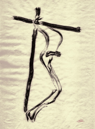 Dessin intitulée "Crucifixion" par Nikolai Sednin (Nicolas Sednin), Œuvre d'art originale, Encre