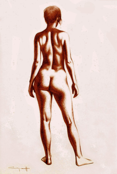 Рисунок под названием "Red nude #1" - Николай Седнин (Nicolas Sednin), Подлинное произведение искусства, Карандаш