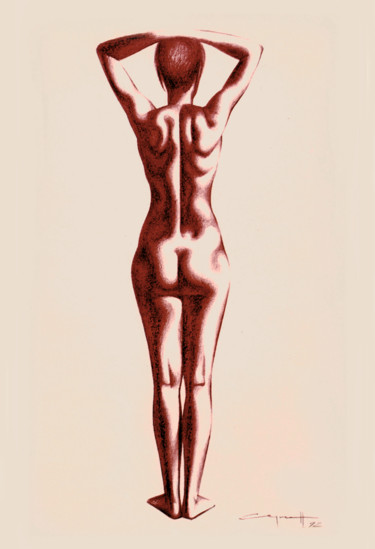 Рисунок под названием "Red nude #2" - Николай Седнин (Nicolas Sednin), Подлинное произведение искусства, Карандаш