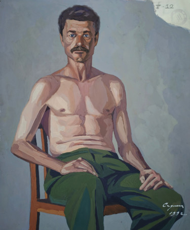 Painting titled "A model in green tr…" by Nikolai Sednin (Nicolas Sednin), Original Artwork, Tempera