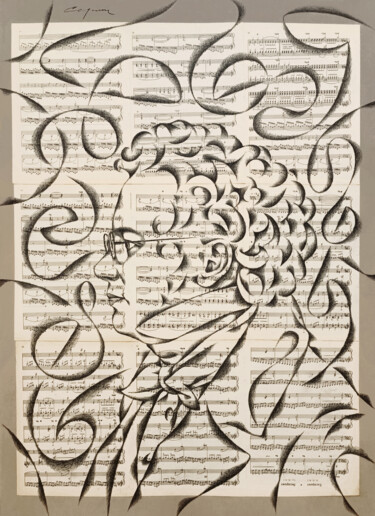 Tekening getiteld "Impromptu by Franz…" door Nikolaj Sednin (Nicolas Sedninne), Origineel Kunstwerk, Houtskool