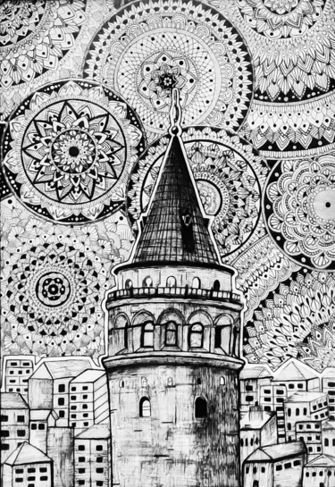 "Galata Tower Mandala" başlıklı Resim Sedra Mamou tarafından, Orijinal sanat, Akrilik