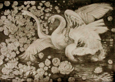 Desenho intitulada "Лебеди" por Aleksandr Zhuravliov, Obras de arte originais, Outro