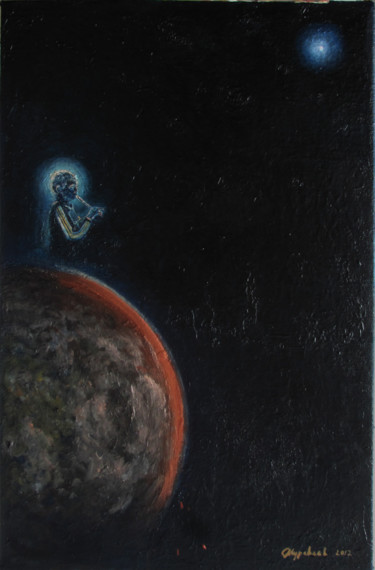 Painting titled "Night reedpip for t…" by Aleksandr Zhuravliov, Original Artwork, Oil