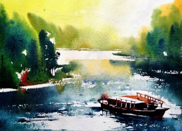 Painting titled "Tranquility" by Seeme, Original Artwork, Watercolor