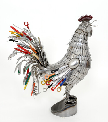 Escultura intitulada "Gallo ricco" por Segio Massetti, Obras de arte originais, Metais