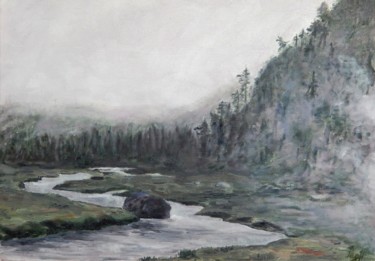 «Fog in the Mountains». Peinture intitulée "«Fog in the Mountai…" par Natalia Fedotovskikh, Œuvre d'art originale, Huile