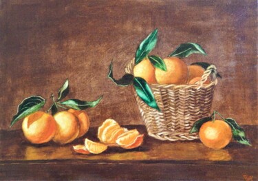Painting titled ""Basket with tanger…" by Natalia Fedotovskikh, Original Artwork, Oil