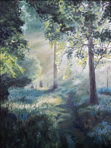 「Path in the forest」というタイトルの絵画 Natalia Fedotovskikhによって, オリジナルのアートワーク, オイル ウッドストレッチャーフレームにマウント