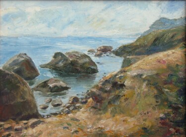 Painting titled "The Crimea. Coast." by Natalia Fedotovskikh, Original Artwork, Oil Mounted on Cardboard