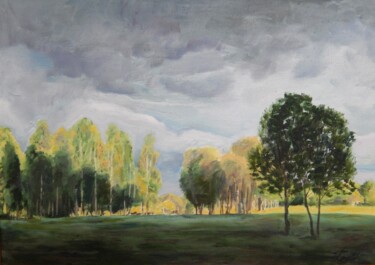 Painting titled "Before the rain" by Natalia Fedotovskikh, Original Artwork, Oil Mounted on Wood Stretcher frame