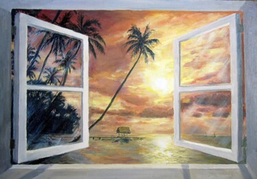Painting titled "Window to a dream" by Natalia Fedotovskikh, Original Artwork, Oil Mounted on Cardboard