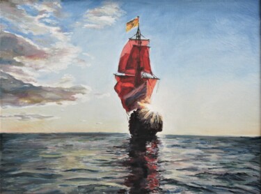 Ζωγραφική με τίτλο "Scarlet Sails" από Natalia Fedotovskikh, Αυθεντικά έργα τέχνης, Λάδι Τοποθετήθηκε στο Ξύλινο φορείο σκελ…