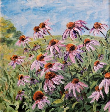 Painting titled "Pink flowers. Summe…" by Natalia Fedotovskikh, Original Artwork, Oil Mounted on Cardboard