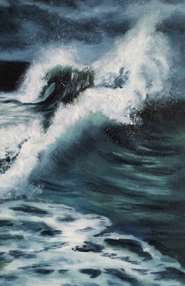 Painting titled "Emotion of the sea.…" by Natalia Fedotovskikh, Original Artwork, Oil Mounted on Wood Stretcher frame