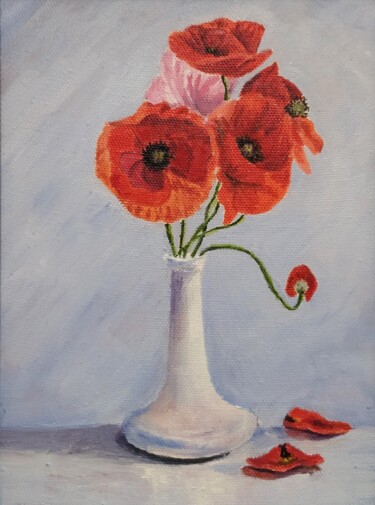 Painting titled "Cute poppies." by Natalia Fedotovskikh, Original Artwork, Oil