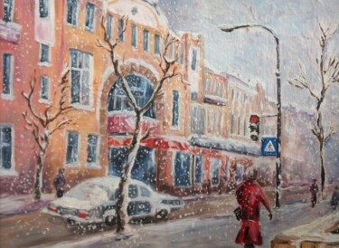 Painting titled "Krasnoyarsk. Mira s…" by Natalia Fedotovskikh, Original Artwork, Oil Mounted on Wood Stretcher frame