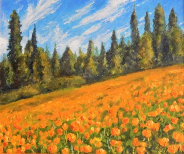 Painting titled "Orange Flowers." by Natalia Fedotovskikh, Original Artwork, Oil Mounted on Wood Stretcher frame