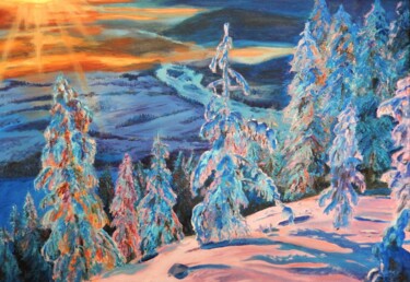 Painting titled "Winter sun." by Natalia Fedotovskikh, Original Artwork, Oil Mounted on Wood Stretcher frame