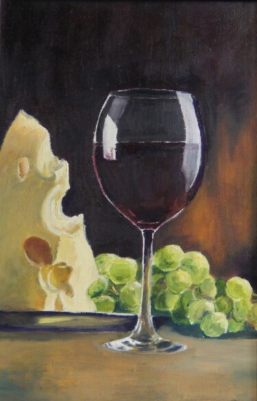 Painting titled "Grape still life".…" by Natalia Fedotovskikh, Original Artwork, Oil Mounted on Wood Stretcher frame