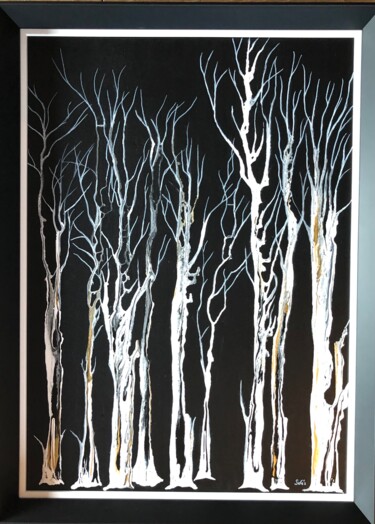 Schilderij getiteld "Golden marbled trees" door Segolene Genoud (SEG'S), Origineel Kunstwerk, Acryl Gemonteerd op Frame voor…