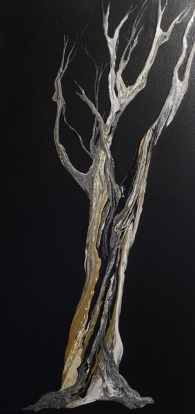 Painting titled "Golden marbled tree…" by Segolene Genoud (SEG'S), Original Artwork, Acrylic Mounted on Wood Stretcher frame