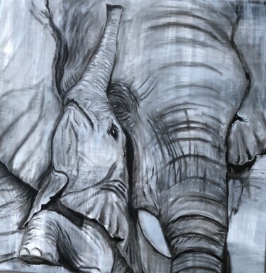 Peinture intitulée "Eléphante et élépha…" par Segolene Genoud (SEG'S), Œuvre d'art originale, Huile