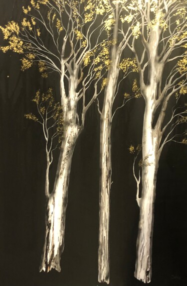 Pintura intitulada "3 golden trees" por Segolene Genoud (SEG'S), Obras de arte originais, Acrílico