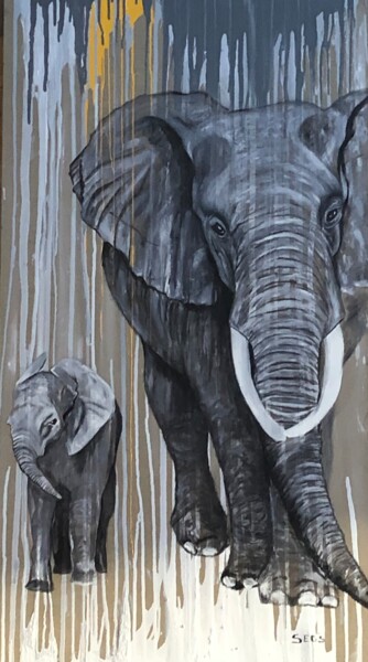 Pittura intitolato "elephant graf" da Segolene Genoud (SEG'S), Opera d'arte originale, Acrilico