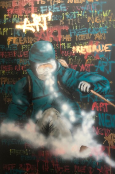 绘画 标题为“freeride is the new…” 由Segolene Genoud (SEG'S), 原创艺术品, 喷枪 安装在木质担架架上