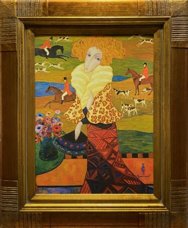Digital Arts titled "Tapestry. Hunting S…" by Segueï Smirnov, Original Artwork, Digital Painting Mounted on Wood Stretcher f…