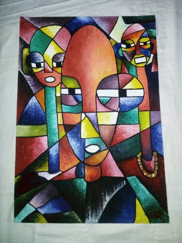 Painting titled "Family of three( ca…" by Segun Art World, Original Artwork, Acrylic