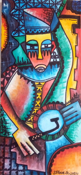 Malerei mit dem Titel "Ayangalu(the drumme…" von Segun Art World, Original-Kunstwerk, Acryl