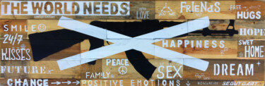 Painting titled "THE WORLD NEEDS" by Segutoart, Original Artwork, Spray paint Mounted on Wood Panel