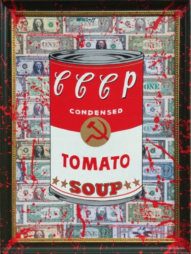 Painting titled "CCCP TOMATO SOUP" by Segutoart, Original Artwork, Spray paint Mounted on Wood Panel