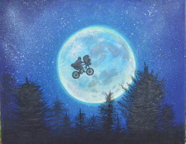 Pintura titulada "E.T on the Moon-"Gl…" por Sehrish Akram, Obra de arte original, Acrílico Montado en Bastidor de camilla de…