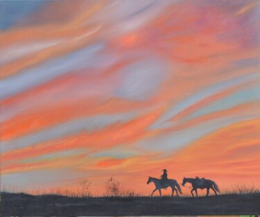 Pittura intitolato "Cowboys Evening" da Sehrish Akram, Opera d'arte originale, Olio