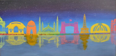 Ζωγραφική με τίτλο "Skyline of Pakistan" από Sehrish Akram, Αυθεντικά έργα τέχνης, Ακρυλικό Τοποθετήθηκε στο Ξύλινο φορείο σ…