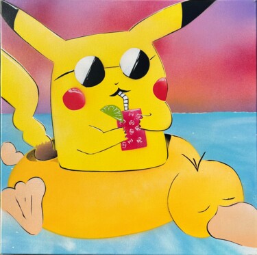 Peinture intitulée "Gin tonic at swimmi…" par Seko One, Œuvre d'art originale, Bombe aérosol Monté sur Châssis en bois