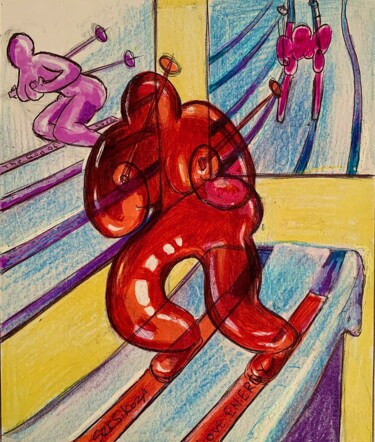 Painting titled "Skiing" by Seksikoza Loveenergy Style Contemporary, Original Artwork, Pencil